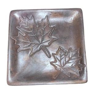Vintage Cast Iron Oak Leaf Trinket Dish Ashtray Candle Holder 1950s